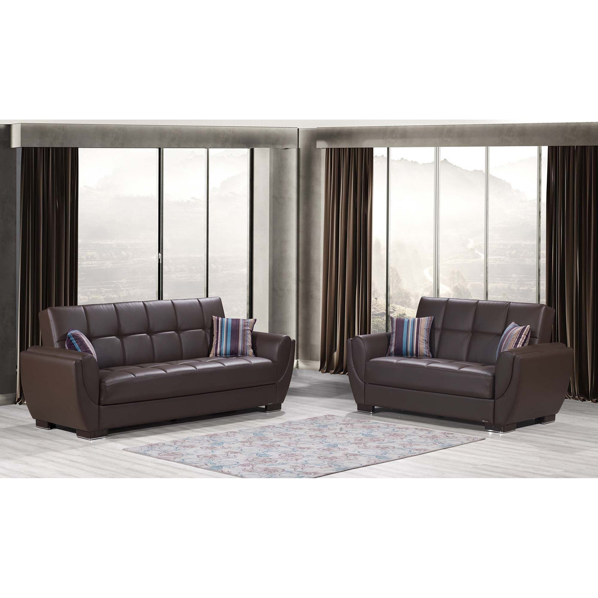 Ottomanson Armada Air - Upholstered Convertible Loveseat With Storage - Brown PU