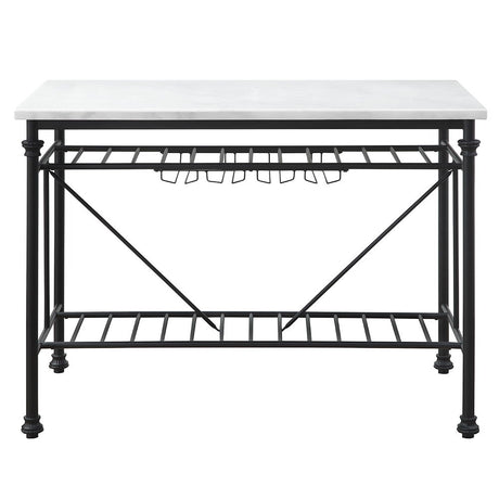 Mera - Kitchen Island - White Marble Top & Gray