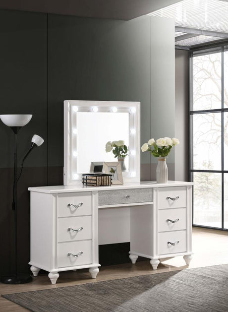 Barzini - 7-Drawer Vanity Set With Lighting - White