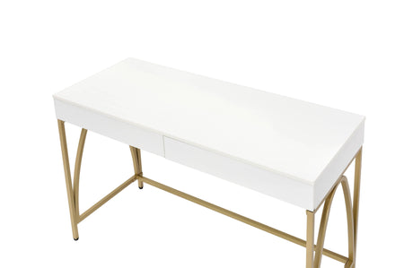 Lightmane - Vanity Desk (Same 92660) - White High Gloss & Gold