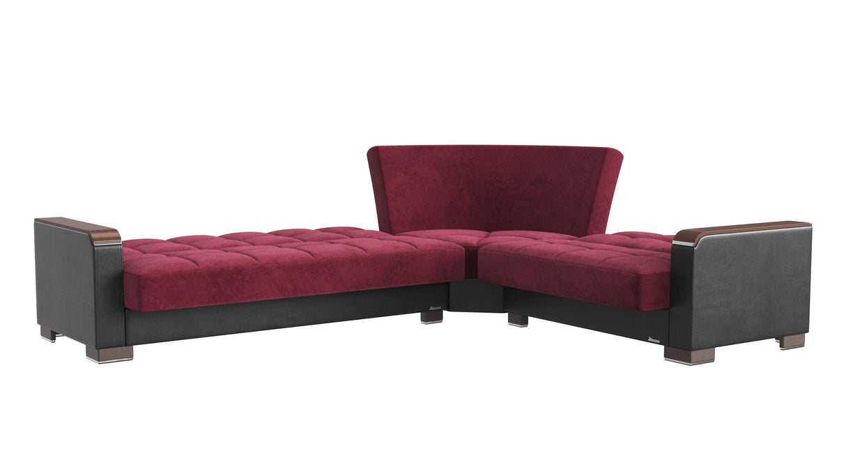 Ottomanson Armada X - Upholstered Convertible Wood Trimmed Sectional With Storage - Microfiber