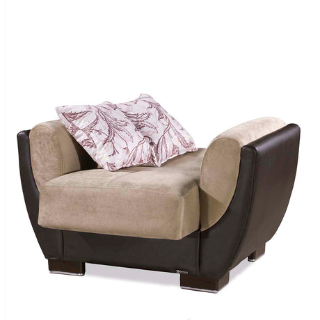 Ottomanson Armada Air - Upholstered Convertible Armchair With Storage - Beige/Brown PU Chenille