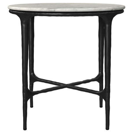 Hermas - Round Genuine Marble Top Metal End Side Table - White