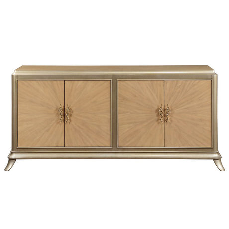 Dodie - Console Cabinet - Natural Oak Sunburst Pattern & Taupe Champaign