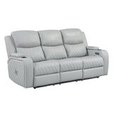 Elonzo - Power Motion Sofa With LED, Power Headrest & Speaker - Light Gray