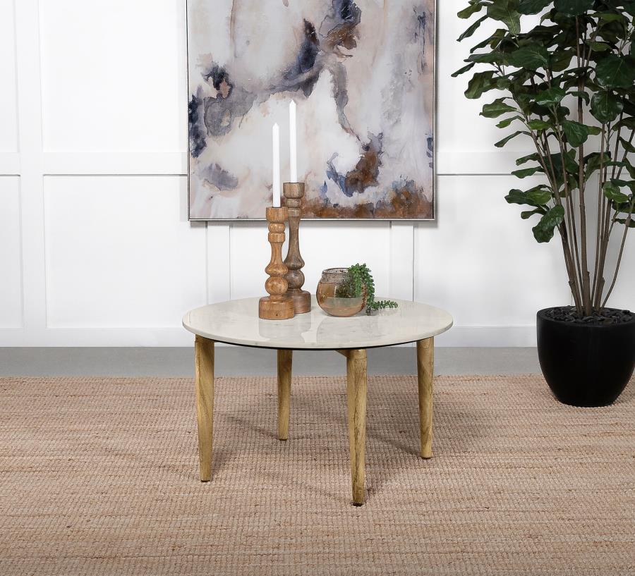 Aldis - Round Marble Top Coffee Table - White And Natural