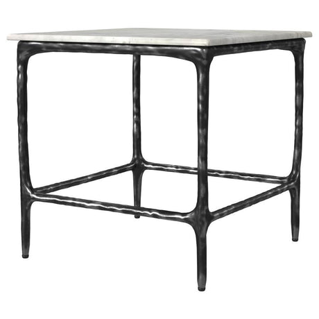 Ebby - Square Genuine Marble Top Metal End Table - White