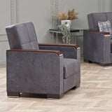 Ottomanson Armada X - Upholstered Convertible Wood Trimmed Armchair With Storage - Microfiber