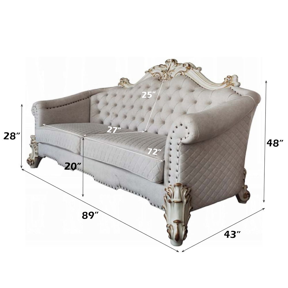 Vendome II - Sofa With 6 Pillows - Two Tone Ivory Fabric & Antique Pearl