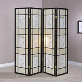 Catabella - 4 - Panel Room Divider Folding Shoji Screen Floral - Black