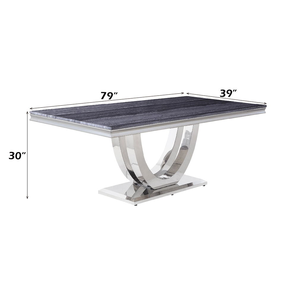 Cambrie - Dining Table With Engineered Stone Top - Engineered Stone Top & Mirrored Silver