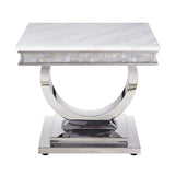 Zander - Sofa Table - White Printed Faux Marble Top & Mirrored Silver