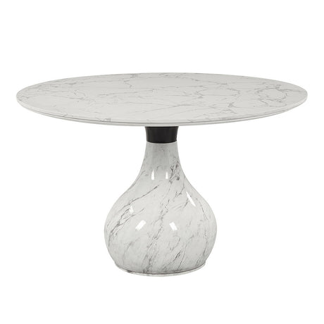 Koen - Round Dining Table, Engineering Marble Top - White & Black