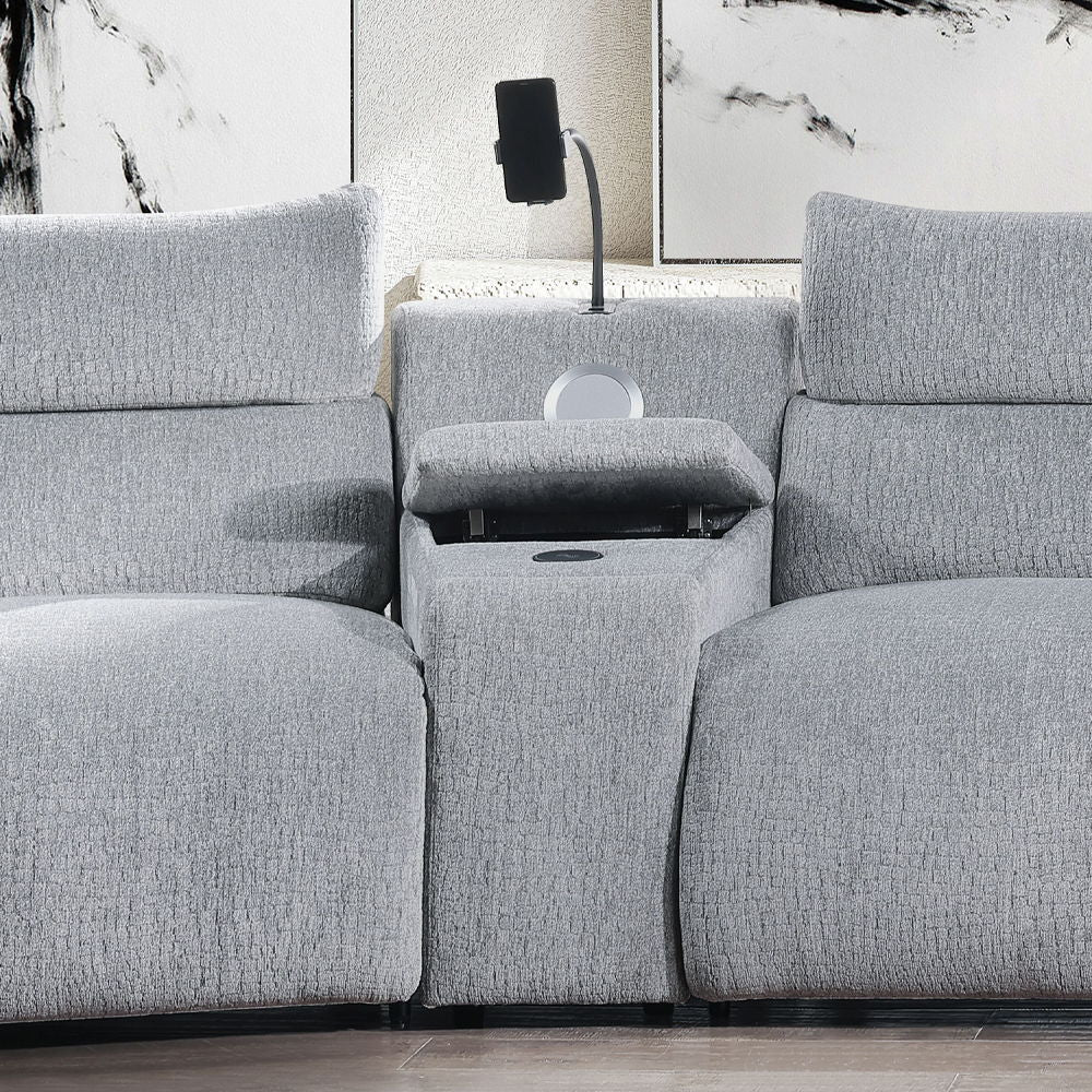 Fullar - Modular Console With Wireless Charger - Light Gary Chenille