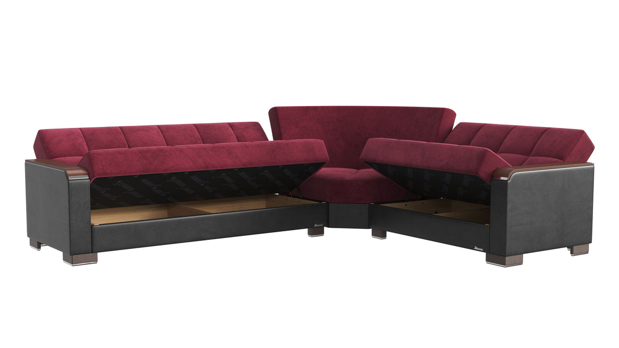 Ottomanson Armada X - Upholstered Convertible Wood Trimmed Sectional With Storage - Microfiber