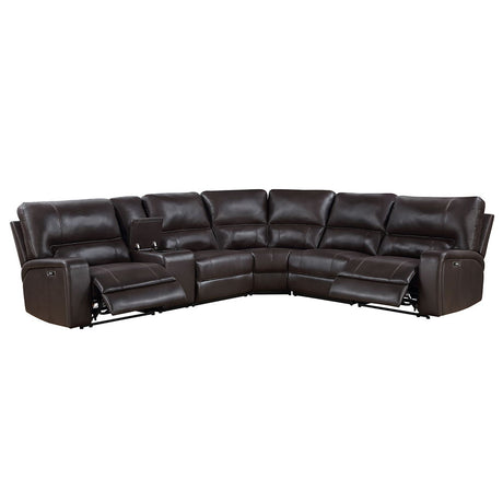 Saul - Power Motion Sectional Sofa - Espresso Leather-Aire