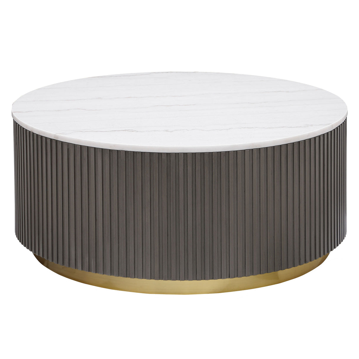 Jason - Round Marble Top Coffee Table - White And Charcoal