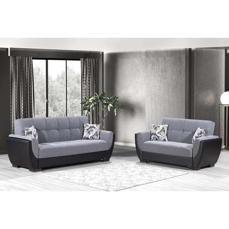 Ottomanson Armada Air - Upholstered Convertible Loveseat With Storage - Gray/Black PU Polyester