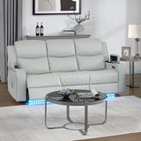 Elonzo - Power Motion Sofa With LED, Power Headrest & Speaker - Light Gray