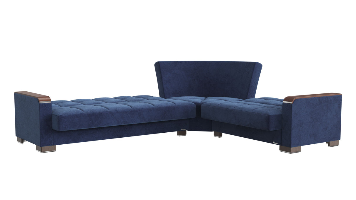 Ottomanson Armada X - Upholstered Convertible Wood Trimmed Sectional With Storage - Microfiber