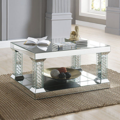 Nysa - Coffee Table - Mirrored & Faux Crystals - Glass - 19"