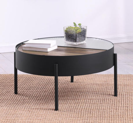Ozella - Round Coffee Table With Hidden Storage Sandy - Black