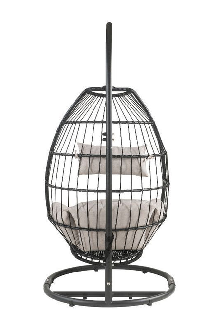 Oldi - Hanging Chair - Beige Fabric & Black Wicker