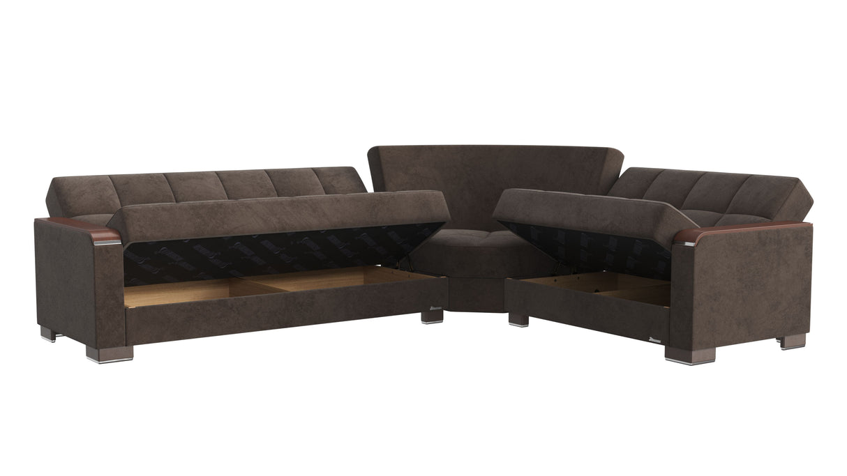 Ottomanson Armada X - Upholstered Convertible Wood Trimmed Sectional With Storage - Microfiber