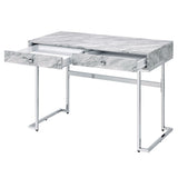Tigress - Writing Desk - White Printed Faux Marble Top & Chrome