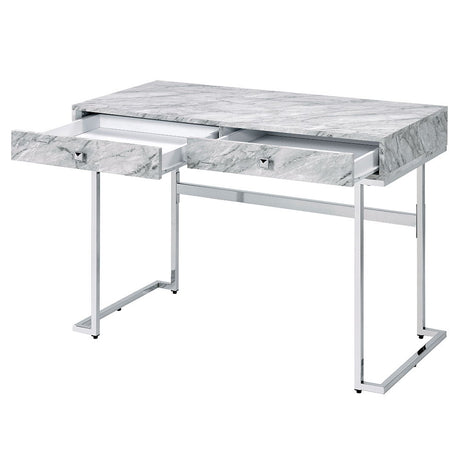 Tigress - Writing Desk - White Printed Faux Marble Top & Chrome