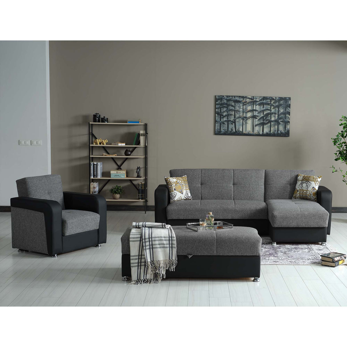 Ottomanson Harmony - Upholstered Convertible Ottoman With Storage - Gray PU
