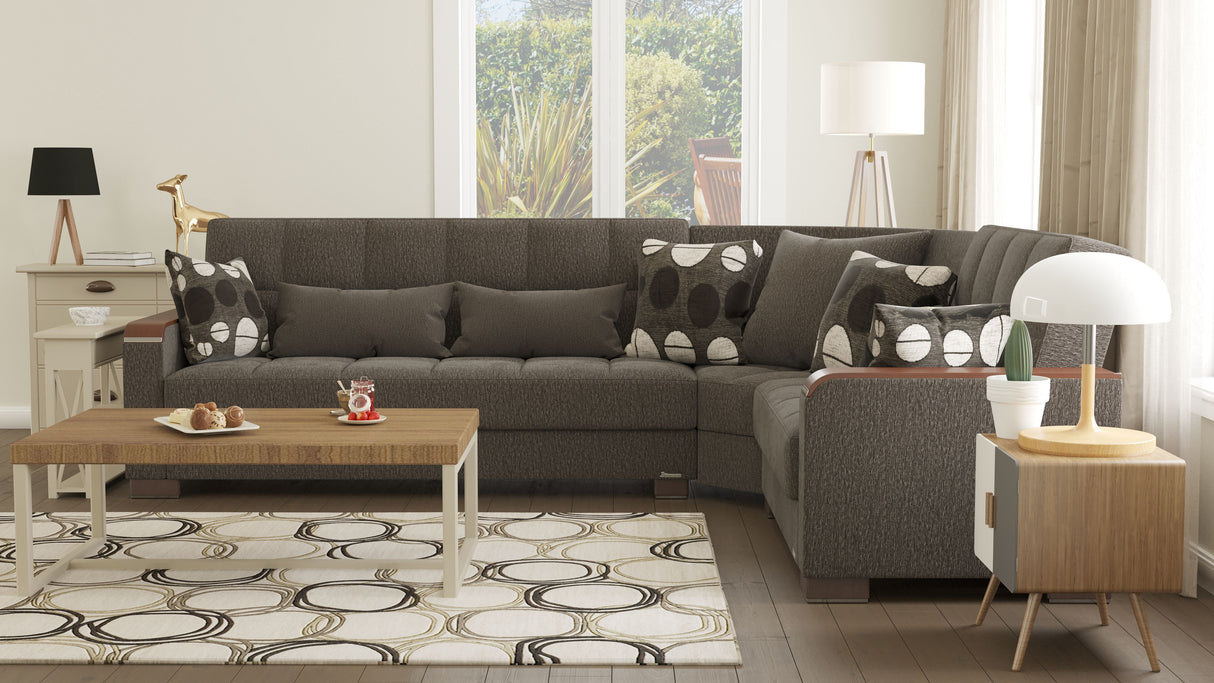 Ottomanson Armada X - Upholstered Convertible Wood Trimmed Sectional With Storage
