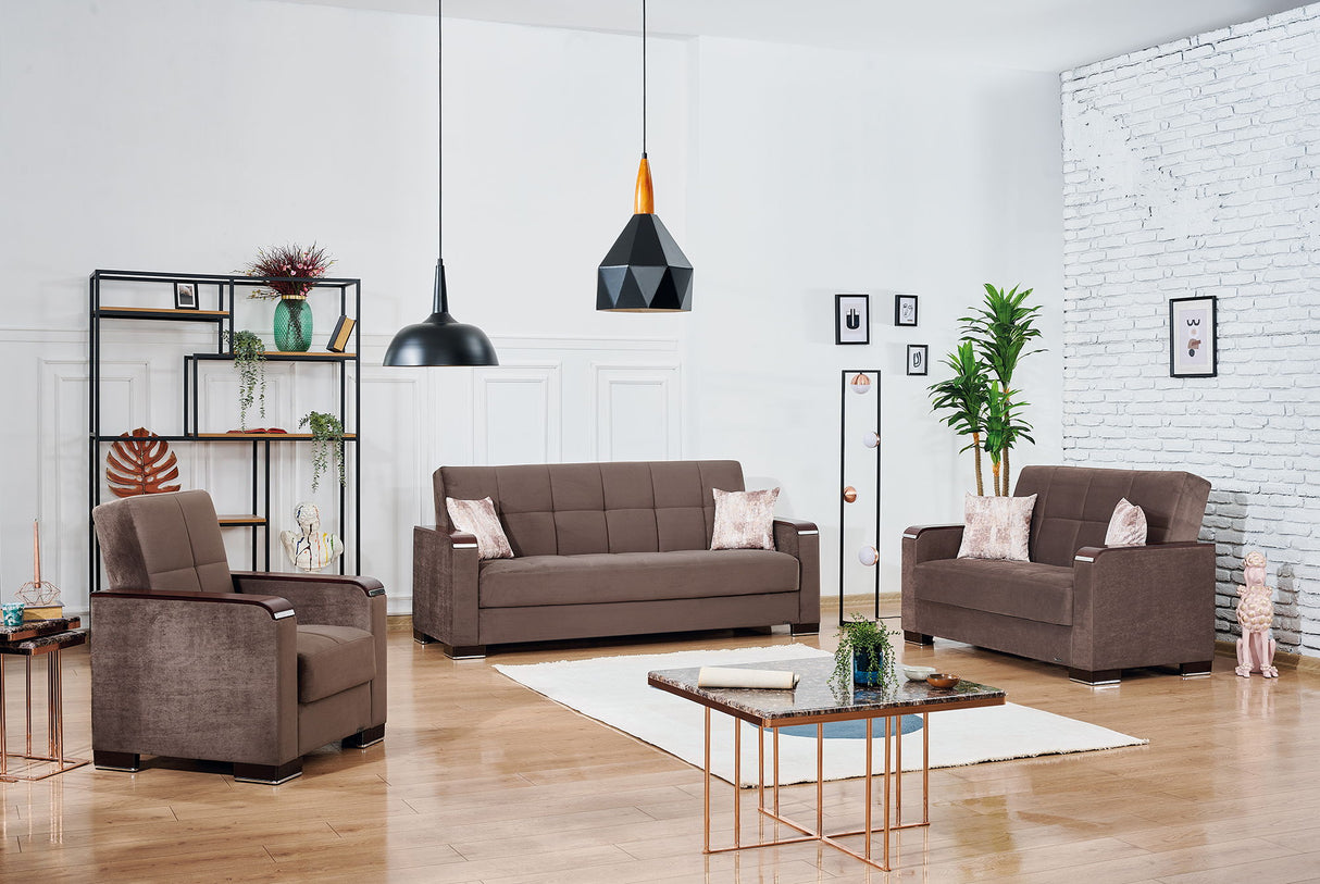 Ottomanson Armada X - Upholstered Convertible Wood Trimmed Loveseat With Storage - Microfiber
