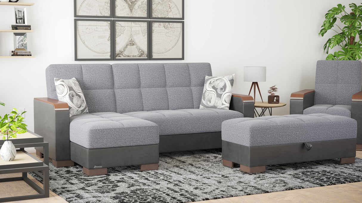 Ottomanson Armada X - Upholstered Convertible Wood Trimmed Ottoman With Storage