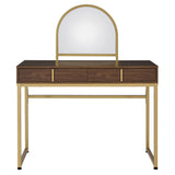 Coleen - 50" Vanity Desk With Mirror & Jewelry Tray - Walnut & Gold