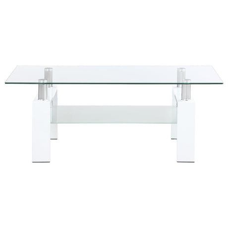 Dyer - Rectangular Glass Top Coffee Table With Shelf - White