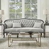 Samael - Sofa With 3 Pillows - Gray Linen & Dark Brown