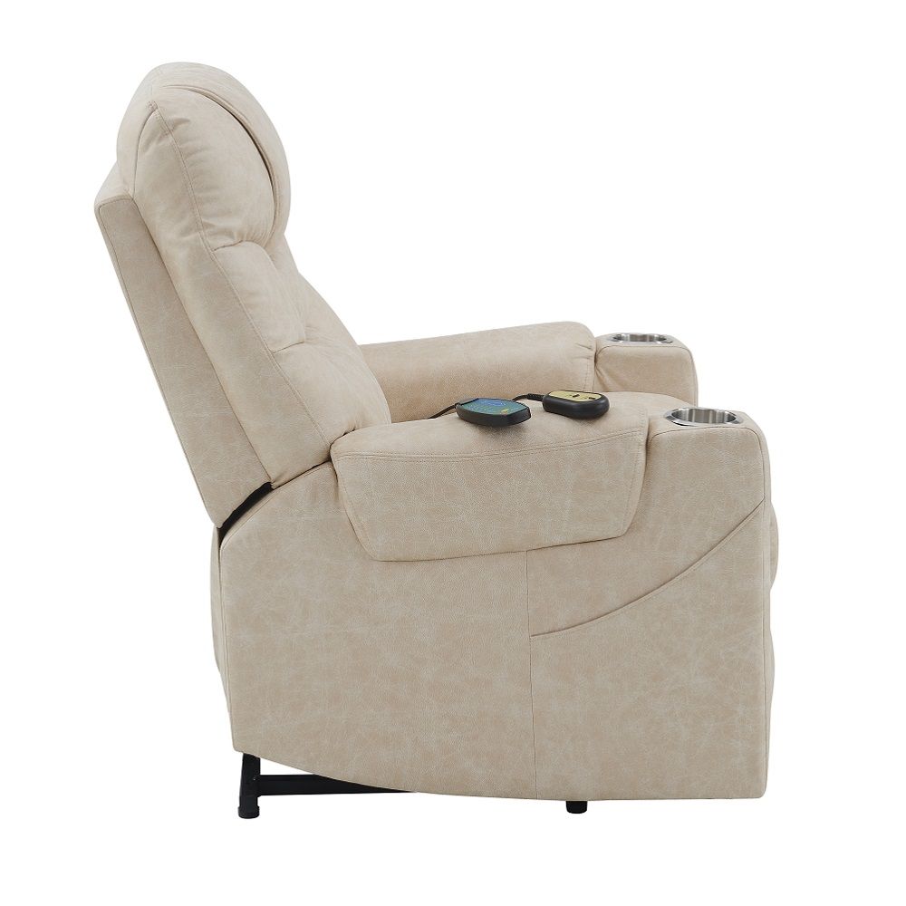 Nairi - Power Recliner With Lift, Heating & Massage - Ivory Polished Microfiber