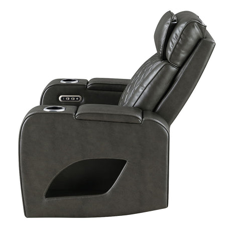 Taddeo - Power Motion Recliner With Power Headrest, USB, Wireless Charger & LED - Dark Gray