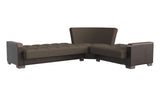 Ottomanson Armada X - Upholstered Convertible Wood Trimmed Sectional With Storage - Brown PU Polyester