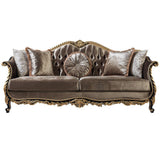 Betria - Sofa With 5 Pillows - Light Green Velvet, Gold & Black High Gloss