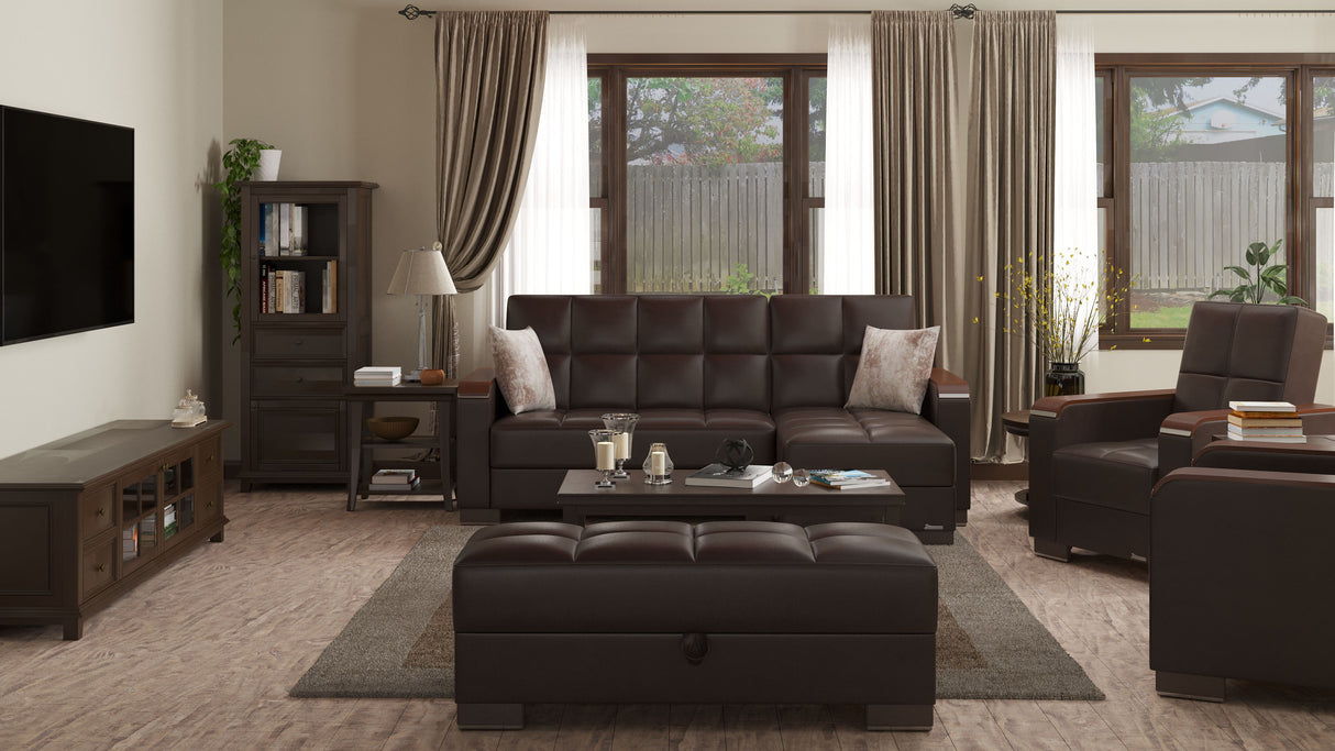 Ottomanson Armada X - Upholstered Convertible Wood Trimmed Ottoman With Storage