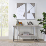 Chafik - Sofa Table - Natural Oak & Chrome