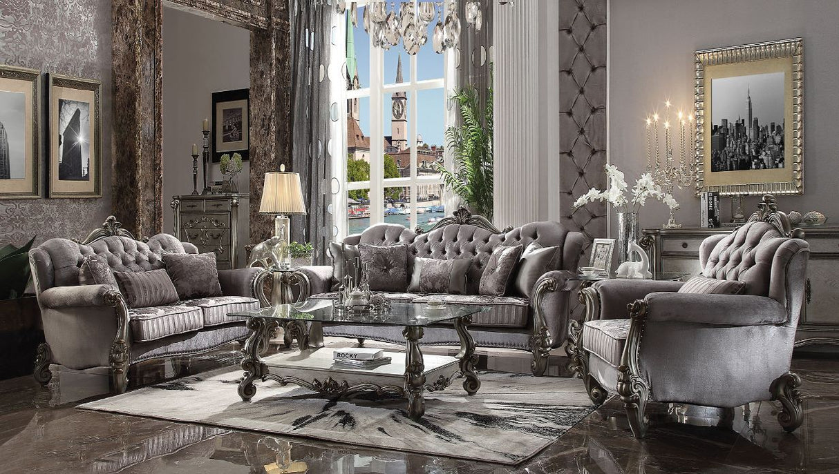 Versailles - 47" Sofa With 5 Pillows - Velvet & Antique Platinum