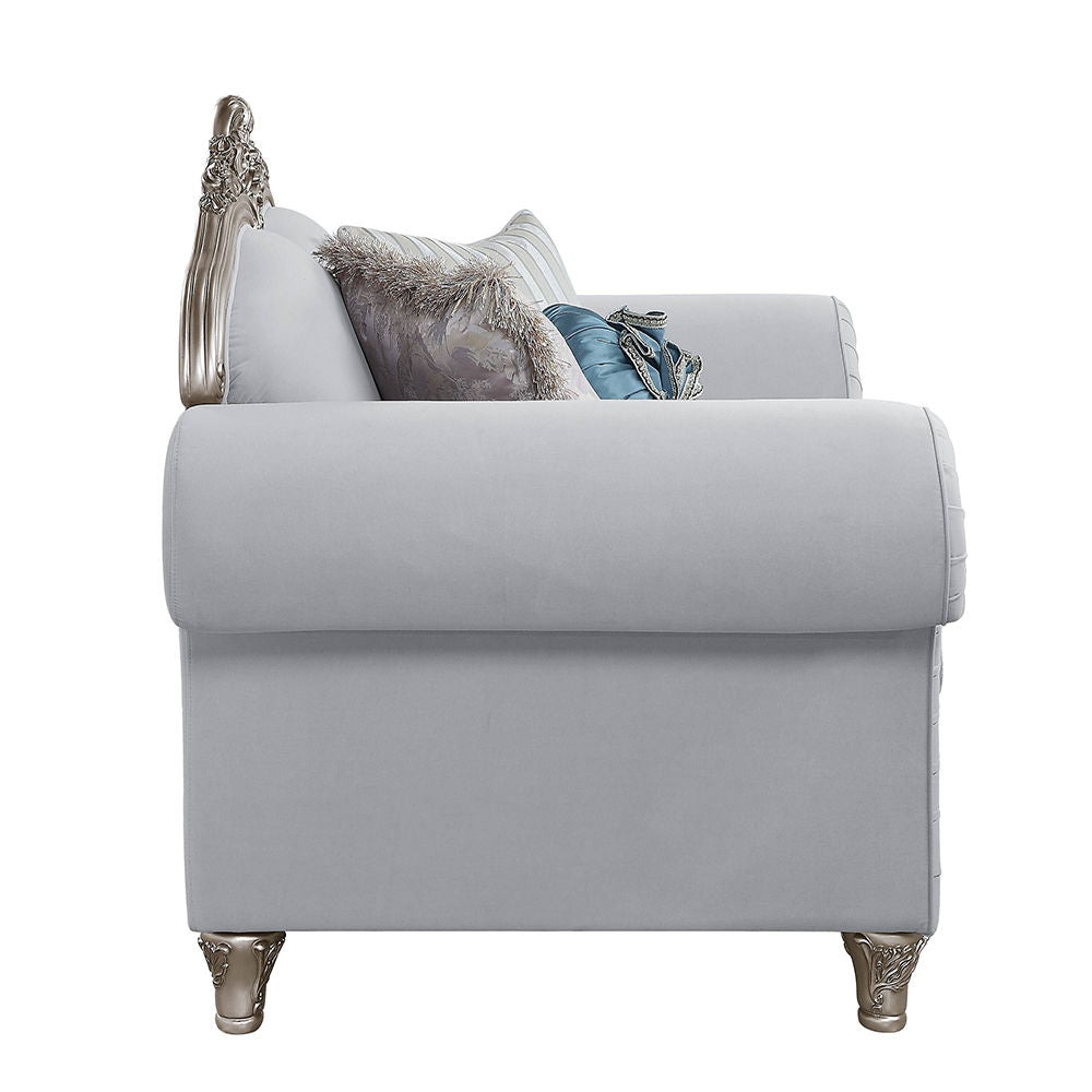 Pelumi - Chair With 3 Pillows - Light Gray Linen & Platinum