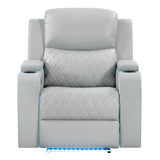 Elonzo - Power Motion Recliner With LED, Power Headrest & Speaker - Light Gray