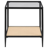 Amherst - Glass Top Metal with Cane Shelf Table