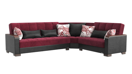 Ottomanson Armada X - Upholstered Convertible Wood Trimmed Sectional With Storage - Microfiber