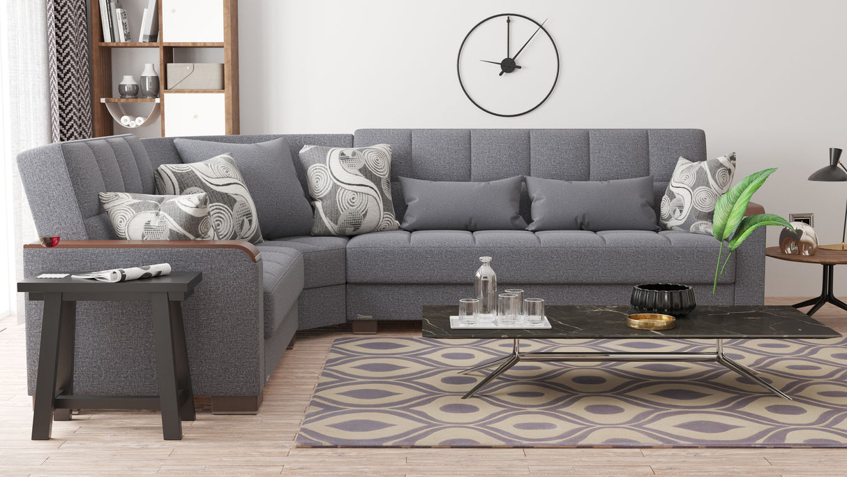 Ottomanson Armada X - Upholstered Convertible Wood Trimmed Sectional With Storage - Polyester