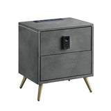 Doris - Nightstand With USB & Electric Lock - Gray Top Grain Leather